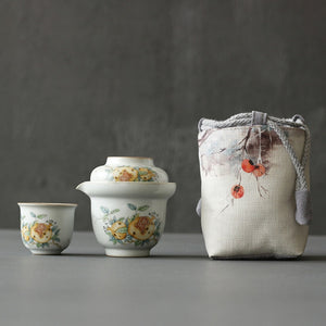 Portable Ceramics Tea Pot and Cup Set Chinese Tea Infuser Customized Tea Ceremony Supplies Travel Tea Set A Pot of Two Cups acacuss