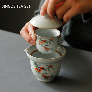 Portable Ceramics Tea Pot and Cup Set Chinese Tea Infuser Customized Tea Ceremony Supplies Travel Tea Set A Pot of Two Cups acacuss