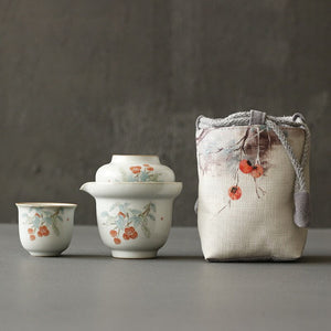 Portable Ceramics Tea Pot and Cup Set Chinese Tea Infuser Customized Tea Ceremony Supplies Travel Tea Set A Pot of Two Cups acacuss