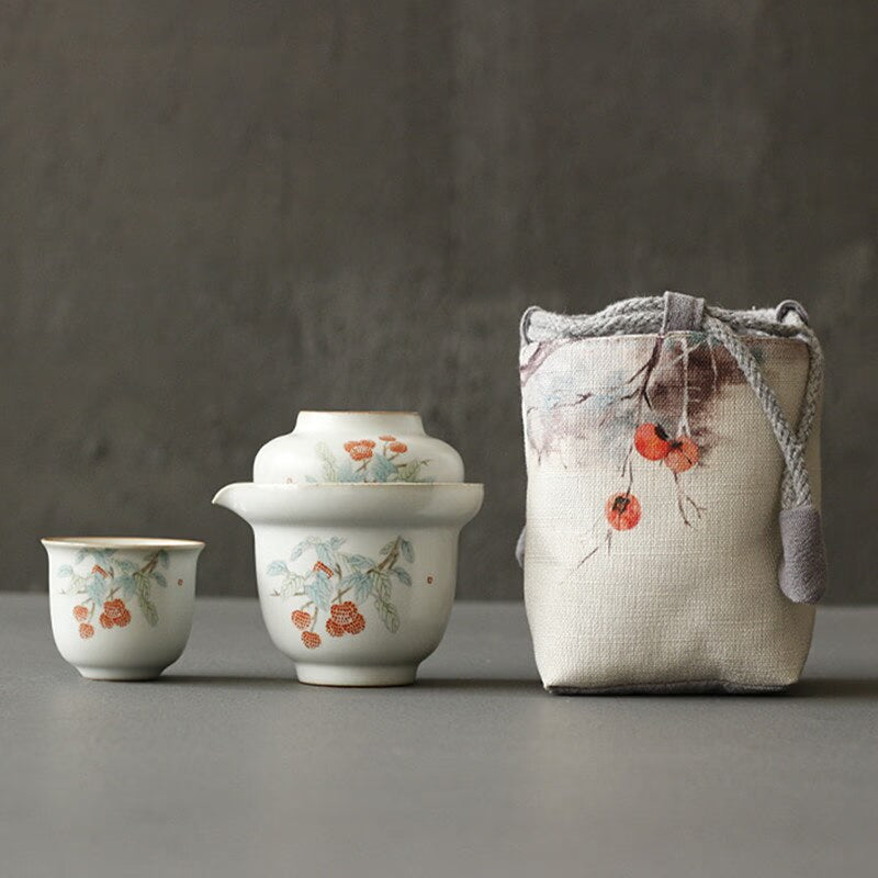 Portable Ceramics Tea Pot and Cup Set Chinese Tea Infuser Customized Tea Ceremony Supplies Travel Tea Set A Pot of Two Cups acacuss