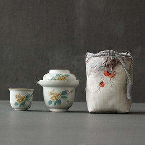 Portable Ceramics Tea Pot and Cup Set Chinese Tea Infuser Customized Tea Ceremony Supplies Travel Tea Set A Pot of Two Cups acacuss
