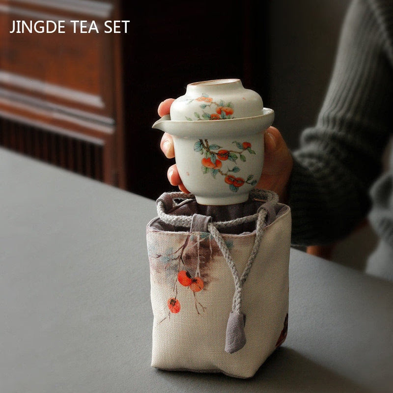 Portable Ceramics Tea Pot and Cup Set Chinese Tea Infuser Customized Tea Ceremony Supplies Travel Tea Set A Pot of Two Cups acacuss