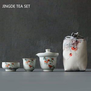 Portable Ceramics Tea Pot and Cup Set Chinese Tea Infuser Customized Tea Ceremony Supplies Travel Tea Set A Pot of Two Cups acacuss