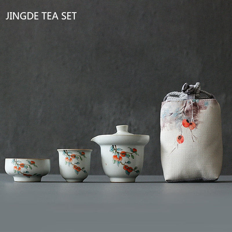 Portable Ceramics Tea Pot and Cup Set Chinese Tea Infuser Customized Tea Ceremony Supplies Travel Tea Set A Pot of Two Cups acacuss