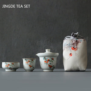 Portable Ceramics Tea Pot and Cup Set Chinese Tea Infuser Customized Tea Ceremony Supplies Travel Tea Set A Pot of Two Cups acacuss