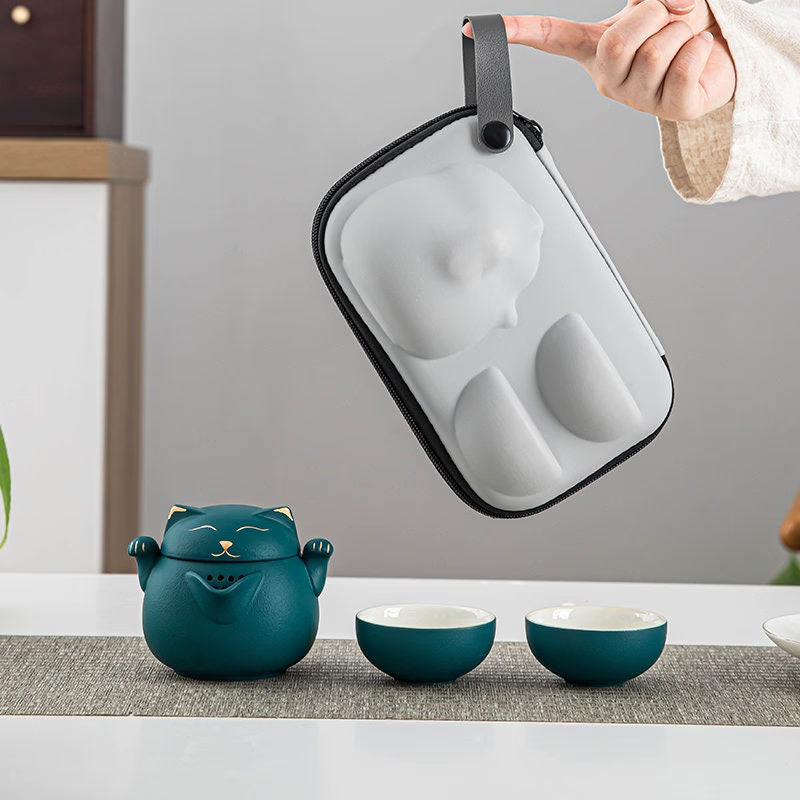 Portable LUCKY CAT mug Tea Set - acacuss