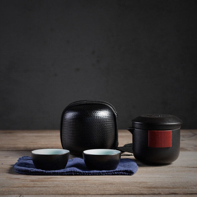Portable TEA SET teapot with two Tea Cups and Travel Bag - acacuss