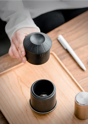 ACACUSS Portable Travel Tea Set | Black Stoneware 1 Tea Pot 2 Tea Cups | Office Drinkware | Handmade Tea Ceremony Accessories | quick guest - ACACUSS