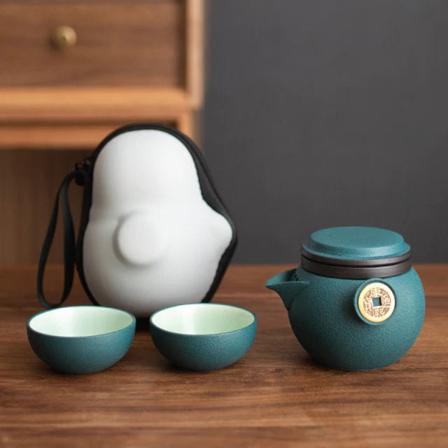 ACACUSS Complete Travel Kung Fu Tea Set Small Tea Tray Set I Ceramic Portable Travel Tea Set Outdoor Kung Fu Tea  I Japanese Ceramic Tea Cup - ACACUSS
