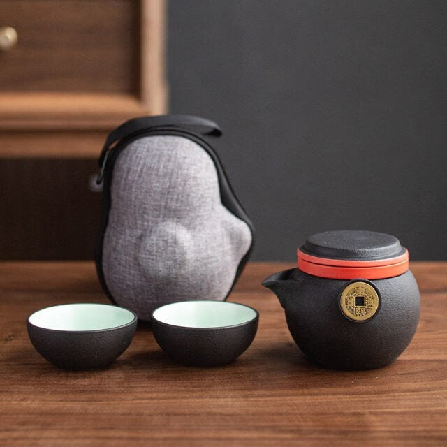 ACACUSS Complete Travel Kung Fu Tea Set Small Tea Tray Set I Ceramic Portable Travel Tea Set Outdoor Kung Fu Tea  I Japanese Ceramic Tea Cup - ACACUSS
