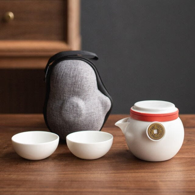 ACACUSS Complete Travel Kung Fu Tea Set Small Tea Tray Set I Ceramic Portable Travel Tea Set Outdoor Kung Fu Tea  I Japanese Ceramic Tea Cup - ACACUSS