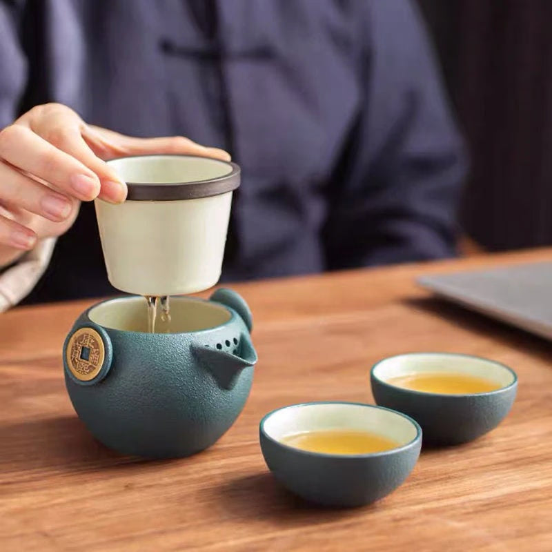 ACACUSS Complete Travel Kung Fu Tea Set Small Tea Tray Set I Ceramic Portable Travel Tea Set Outdoor Kung Fu Tea  I Japanese Ceramic Tea Cup - ACACUSS