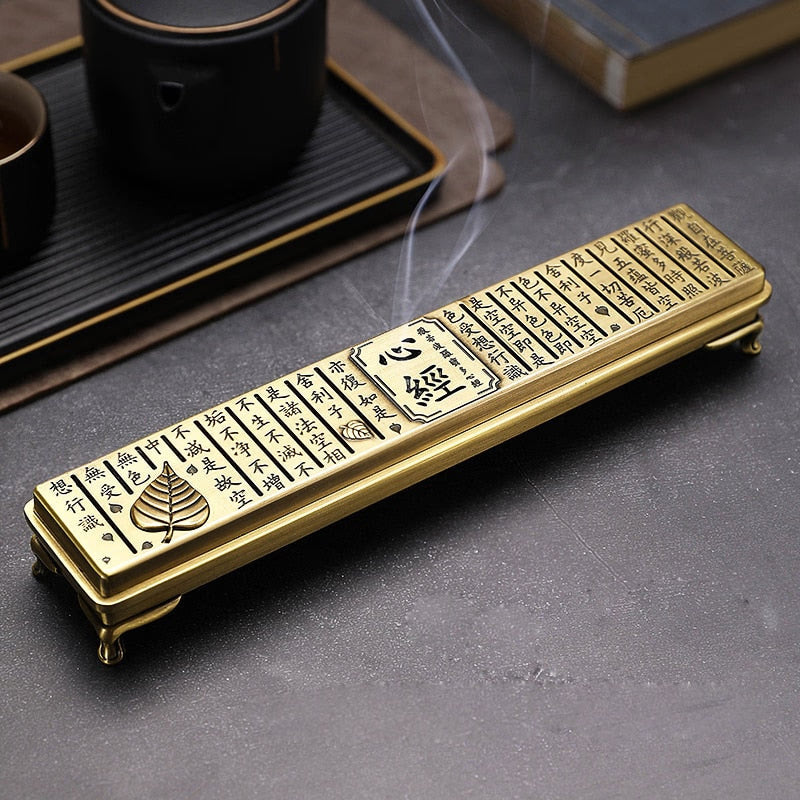 Prajna Paramita Heart Sutra Incense Burner Alloy for 21cm Incense Sticks Holder Metal Line Incense Censer Box Christmas Gifts acacuss