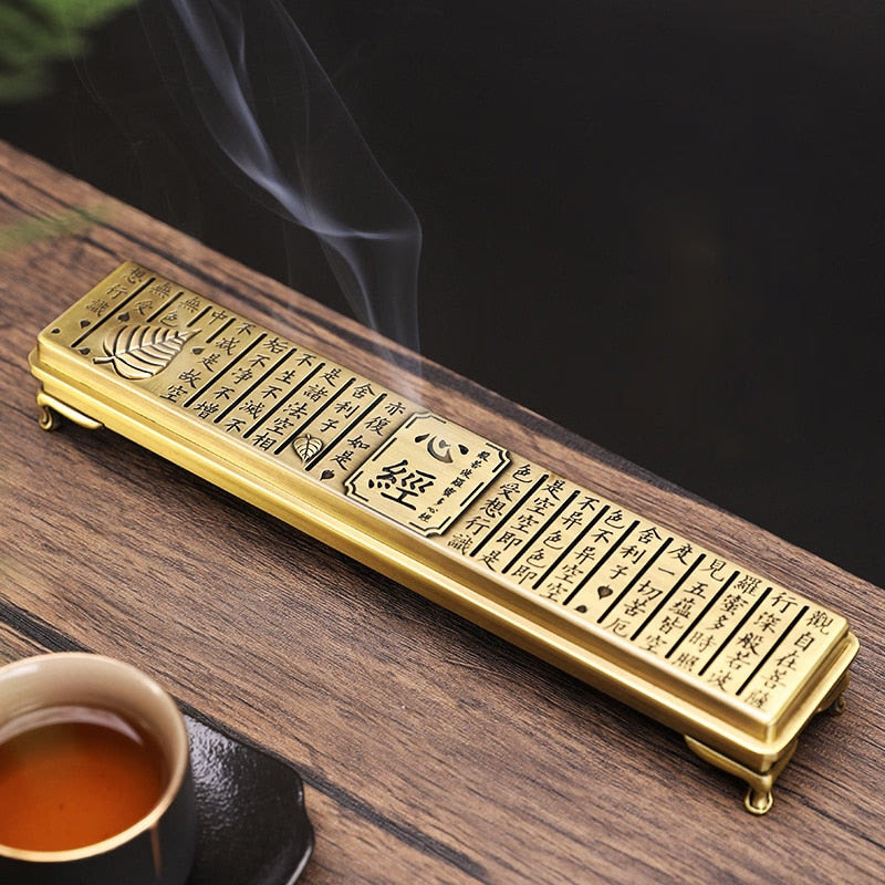 Prajna Paramita Heart Sutra Incense Burner Alloy for 21cm Incense Sticks Holder Metal Line Incense Censer Box Christmas Gifts acacuss