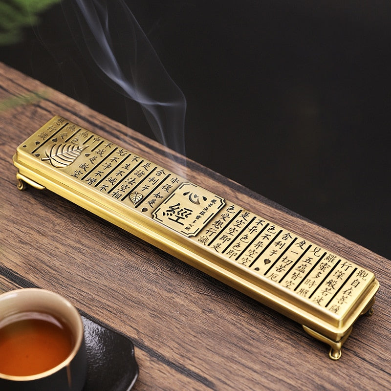 Prajna Paramita Heart Sutra Incense Burner Alloy for 21cm Incense Sticks Holder Metal Line Incense Censer Box Christmas Gifts acacuss