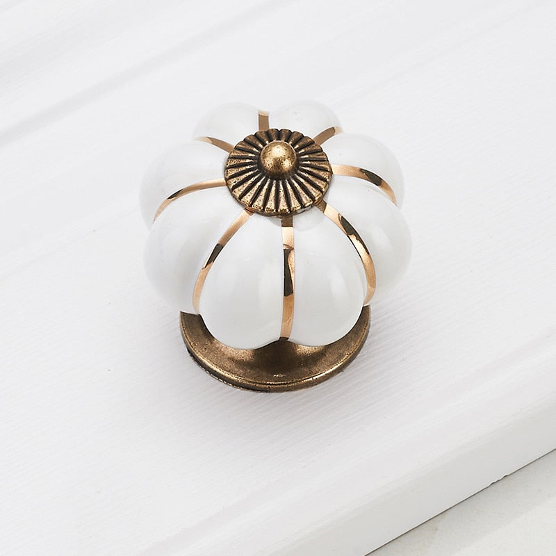 Pumpkin Gold Ceramic Handles Drawer Knobs Single Hole Cupboard Handles Cabinet Pulls Kitchen Accessories Handles Furniture acacuss