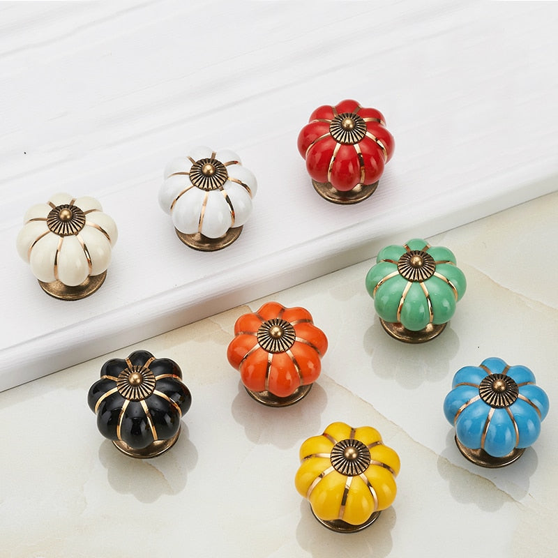 Pumpkin Gold Ceramic Handles Drawer Knobs Single Hole Cupboard Handles Cabinet Pulls Kitchen Accessories Handles Furniture acacuss