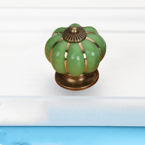 Pumpkin Gold Ceramic Handles Drawer Knobs Single Hole Cupboard Handles Cabinet Pulls Kitchen Accessories Handles Furniture acacuss