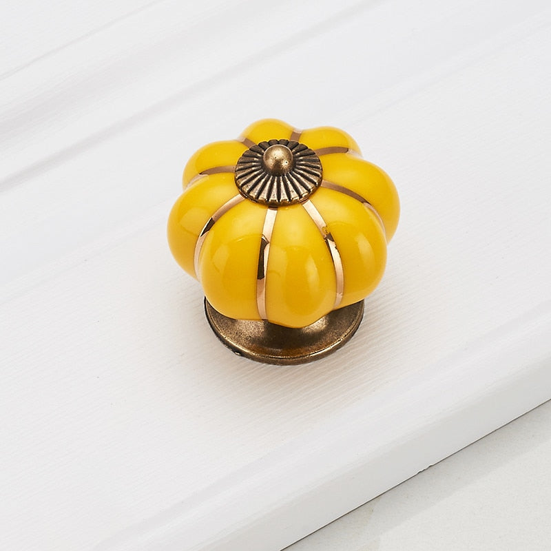 Pumpkin Gold Ceramic Handles Drawer Knobs Single Hole Cupboard Handles Cabinet Pulls Kitchen Accessories Handles Furniture acacuss