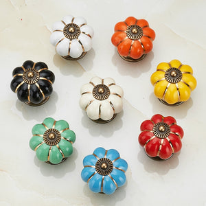 Pumpkin Gold Ceramic Handles Drawer Knobs Single Hole Cupboard Handles Cabinet Pulls Kitchen Accessories Handles Furniture acacuss