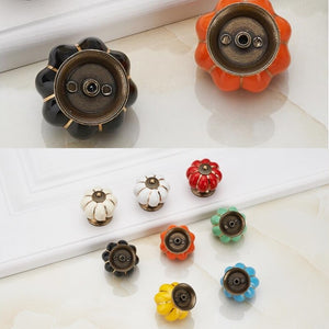 Pumpkin Gold Ceramic Handles Drawer Knobs Single Hole Cupboard Handles Cabinet Pulls Kitchen Accessories Handles Furniture acacuss