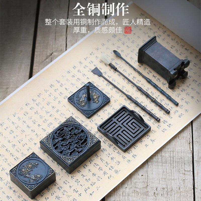 Pure Copper Burning Blue Incense Burner Kits Home Entry Fragrance Incense Seal Tool DIY Incense Making Kit Incense Mold Tool acacuss