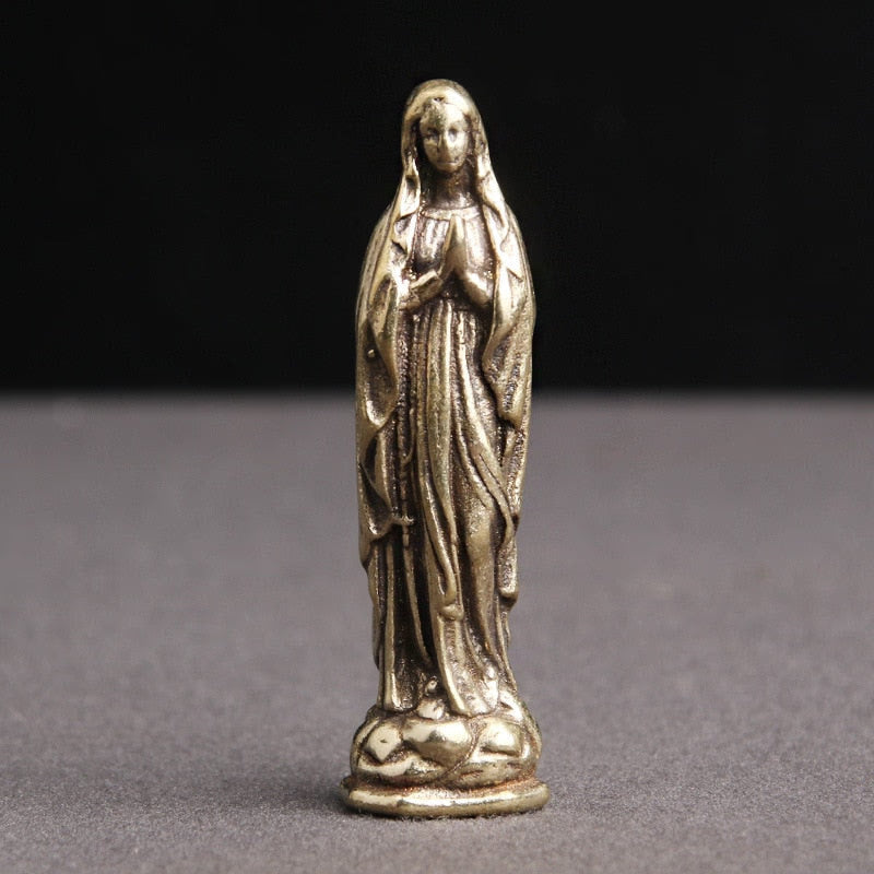 Pure Copper Vintage Blessed Virgin Mary Figurines Key Chains Pendants Brass Holy Mother Religion Faith Buddha Keyrings Hangings acacuss