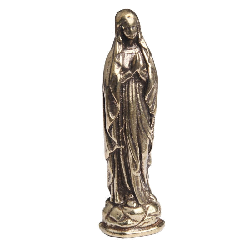Pure Copper Vintage Blessed Virgin Mary Figurines Key Chains Pendants Brass Holy Mother Religion Faith Buddha Keyrings Hangings acacuss