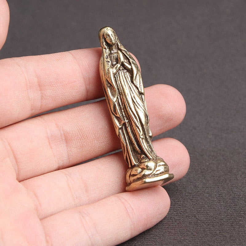 Pure Copper Vintage Blessed Virgin Mary Figurines Key Chains Pendants Brass Holy Mother Religion Faith Buddha Keyrings Hangings acacuss