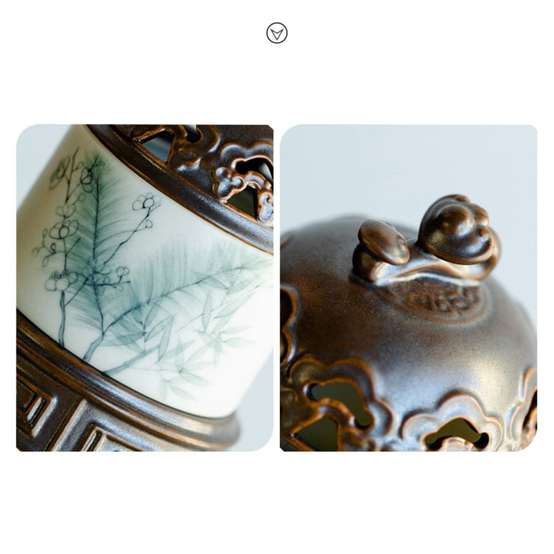 Pure Hand-painted Plum Bamboo Art Ruyi Ceramic Incense Burner Home Pine Agarwood Incense Box Indoor Sandalwood Furnace Ornaments acacuss