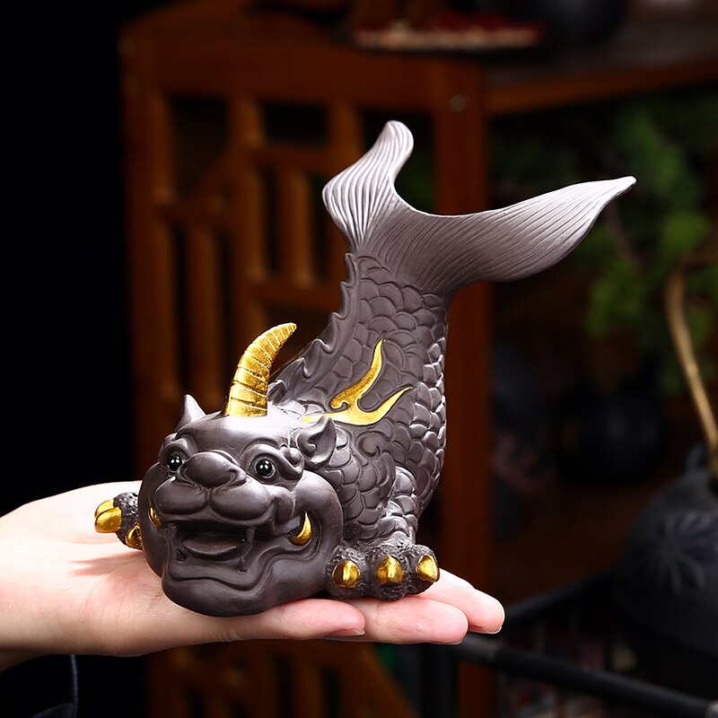 Purple Clay Lucky Fish Mascot Tea Pet Accessories Handicraft Home Decoration Business Gift Home Furnishing Articles acacuss