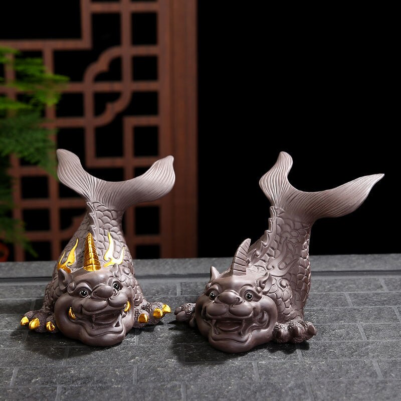 Purple Clay Lucky Fish Mascot Tea Pet Accessories Handicraft Home Decoration Business Gift Home Furnishing Articles acacuss