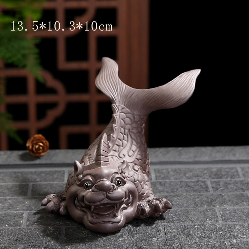Purple Clay Lucky Fish Mascot Tea Pet Accessories Handicraft Home Decoration Business Gift Home Furnishing Articles acacuss
