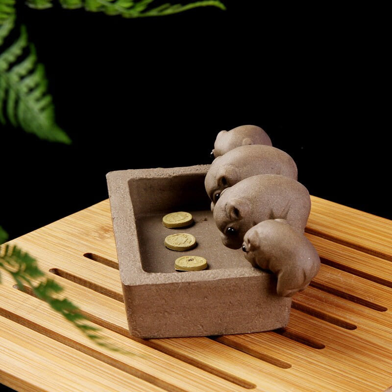 ACACUSS TEA-Purple Clay Tea pet Cute Pig Zisha Tea Play Decoration - Zisha Tea Pet Ornaments Pig Trough - ACACUSS