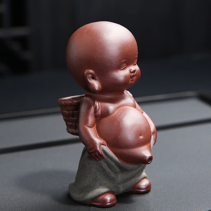 Purple Sand Tea Pet Ornaments Little Monk Ceramic Figures Tea Play Peeing Doll Tea Set Peeing Water Spray Accessories acacuss