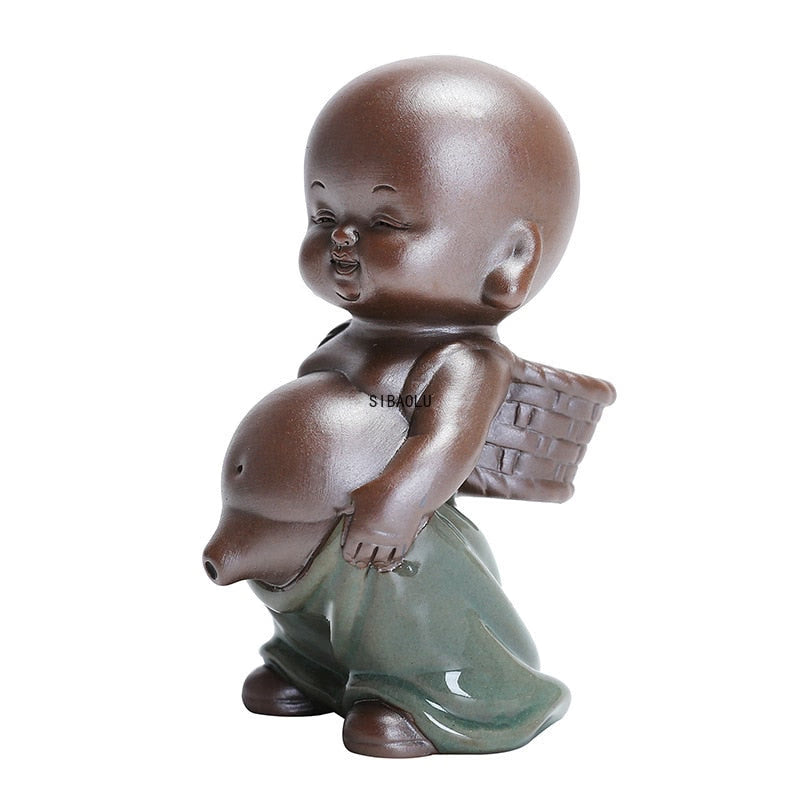 Purple Sand Tea Pet Ornaments Little Monk Ceramic Figures Tea Play Peeing Doll Tea Set Peeing Water Spray Accessories acacuss