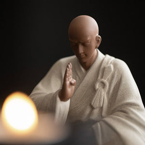 Purple Sand Zen Little Monk Buddhist Shami Meditation Sculpture Ceramic Figurines Tearoom Desktop Decoration Accessories Gift acacuss