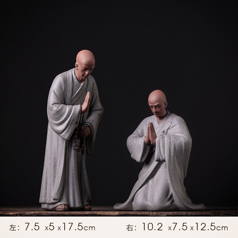 Purple Sand Zen Little Monk Buddhist Shami Meditation Sculpture Ceramic Figurines Tearoom Desktop Decoration Accessories Gift acacuss