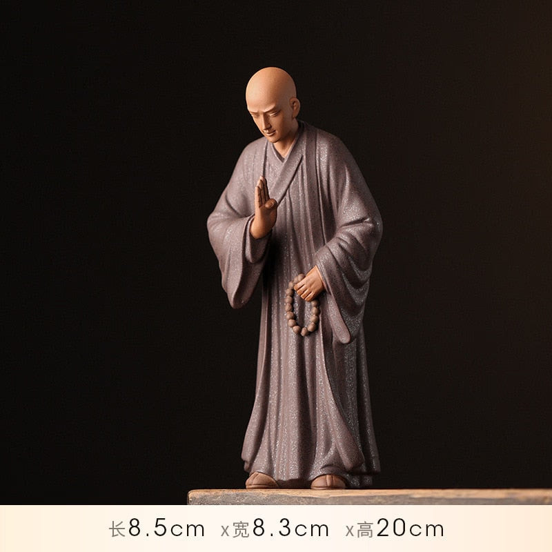 Purple Sand Zen Little Monk Buddhist Shami Meditation Sculpture Ceramic Figurines Tearoom Desktop Decoration Accessories Gift acacuss