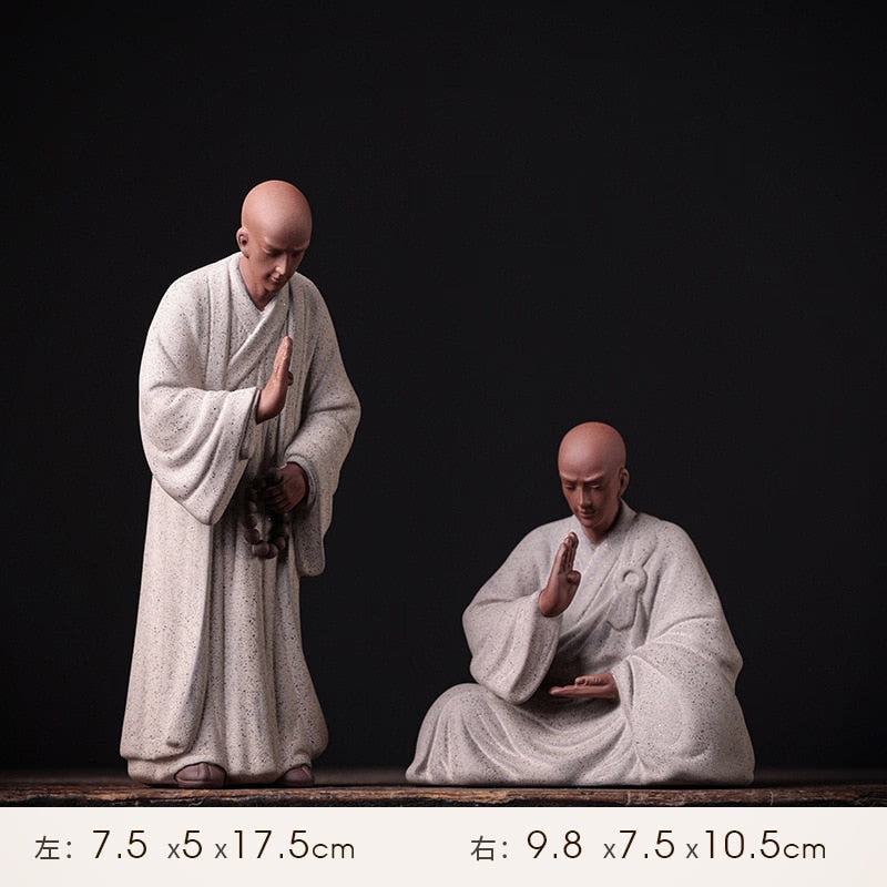 Purple Sand Zen Little Monk Buddhist Shami Meditation Sculpture Ceramic Figurines Tearoom Desktop Decoration Accessories Gift acacuss