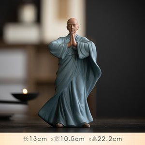Purple Sand Zen Little Monk Buddhist Shami Meditation Sculpture Ceramic Figurines Tearoom Desktop Decoration Accessories Gift acacuss