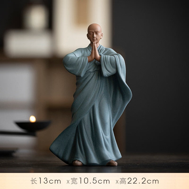 Purple Sand Zen Little Monk Buddhist Shami Meditation Sculpture Ceramic Figurines Tearoom Desktop Decoration Accessories Gift acacuss