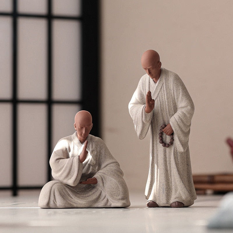Purple Sand Zen Little Monk Buddhist Shami Meditation Sculpture Ceramic Figurines Tearoom Desktop Decoration Accessories Gift acacuss