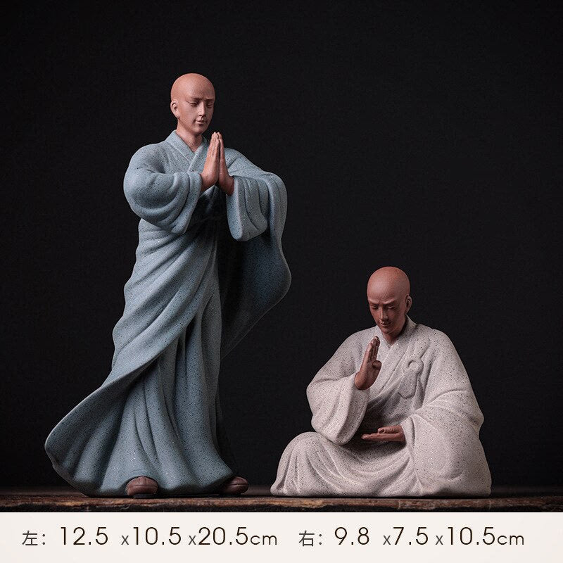 Purple Sand Zen Little Monk Buddhist Shami Meditation Sculpture Ceramic Figurines Tearoom Desktop Decoration Accessories Gift acacuss