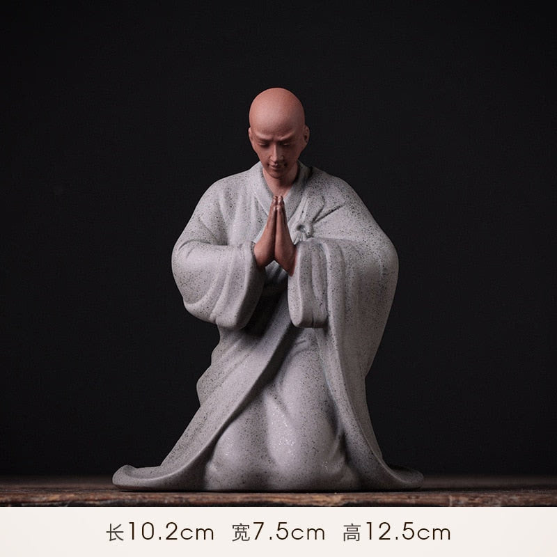 Purple Sand Zen Little Monk Buddhist Shami Meditation Sculpture Ceramic Figurines Tearoom Desktop Decoration Accessories Gift acacuss