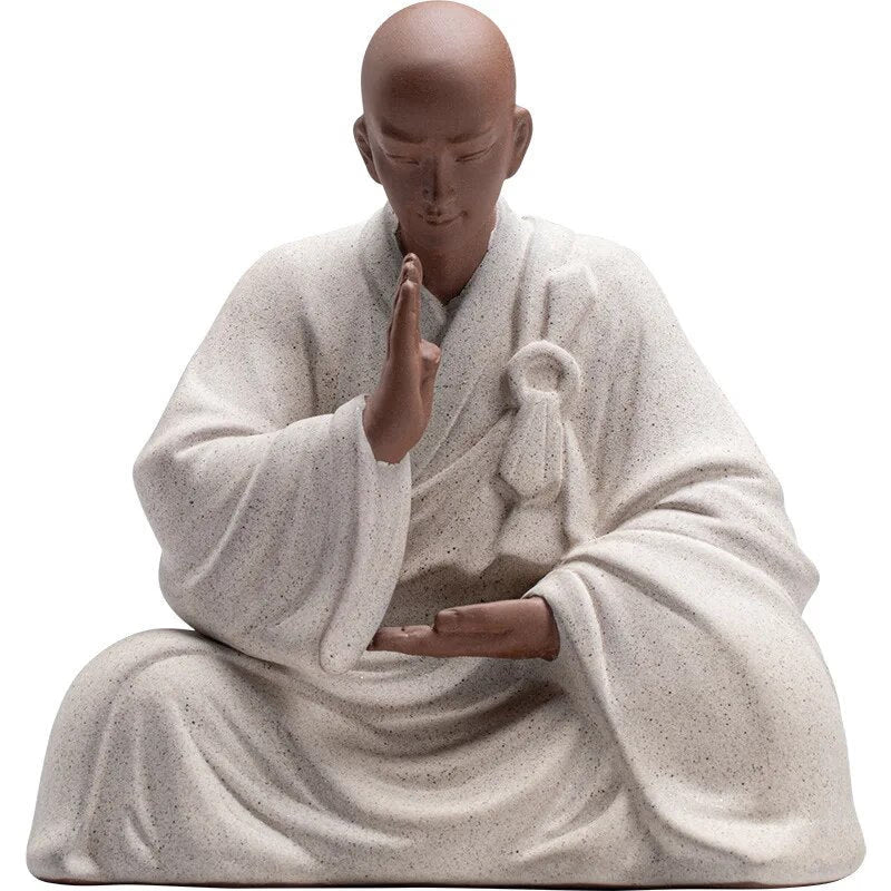 Purple Sand Zen Little Monk Buddhist Shami Meditation Sculpture Ceramic Figurines Tearoom Desktop Decoration Accessories Gift acacuss