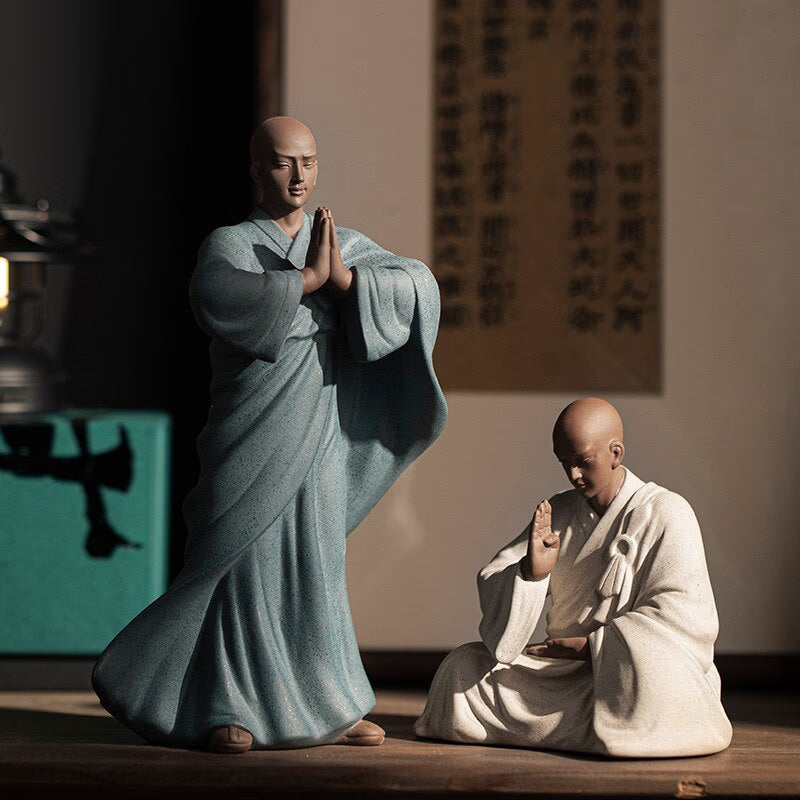 Purple Sand Zen Little Monk Buddhist Shami Meditation Sculpture Ceramic Figurines Tearoom Desktop Decoration Accessories Gift acacuss