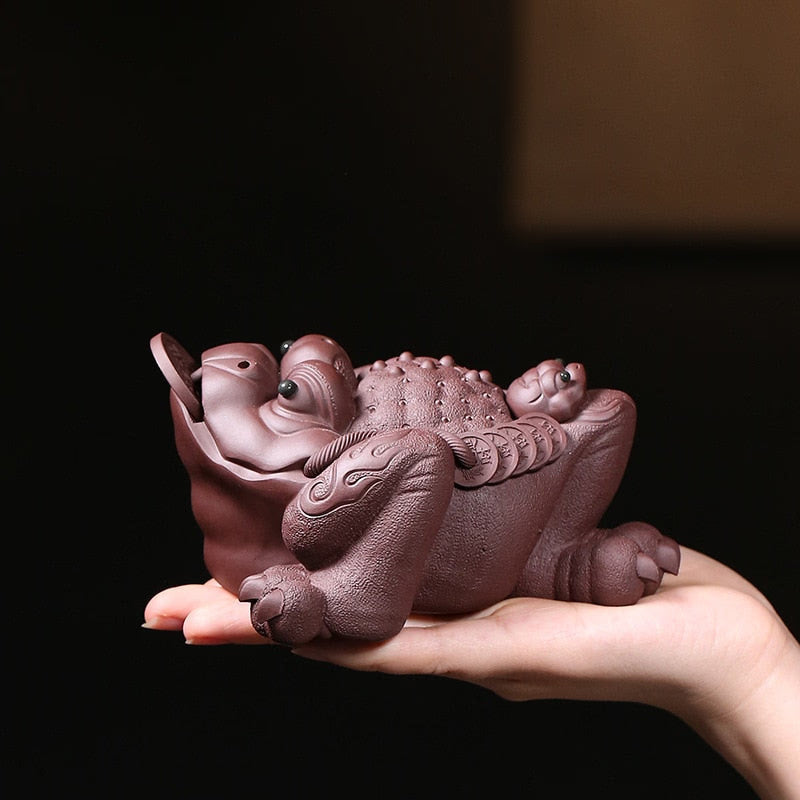 Purplue Sand Tea Pet Decoration Large Handmade Golden Toad Boutique Tea Ceremony Tea Carve acacuss