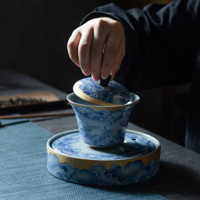 Qingyun Moon Cover Bowl Handmade Kiln Baked Colorful Ceramic Three-Force Cover Bowl Household Kung Fu Tea Cup Gaiwan Tea Set acacuss