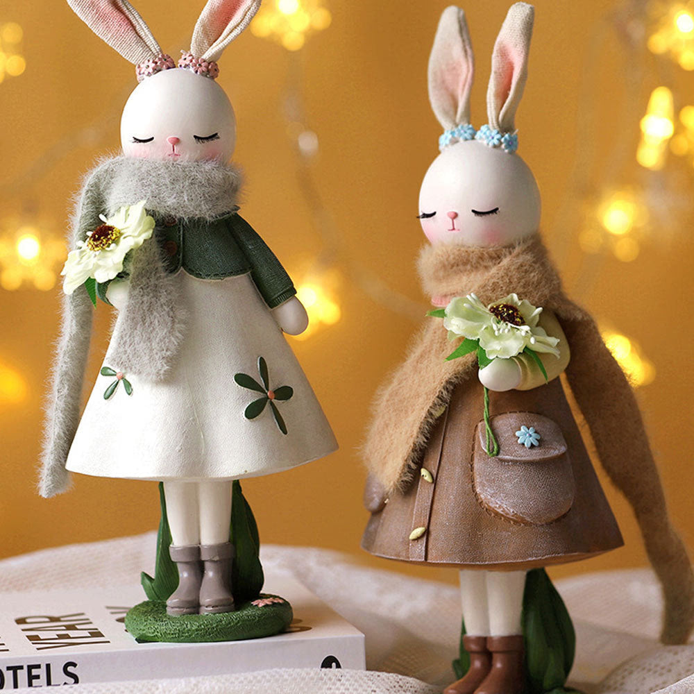 2023 Rabbit Easter Decoration Cute Bunny Figurine Resin Crafts Living Room Desktop Ornament Rabbit Statue Easter Decor for Home acacuss